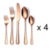 Set di posate 20pcs Oro Forchetta Cucchiaio Coltello Set di posate in acciaio inossidabile Argenteria Stoviglie Bacchette IceTea Posate