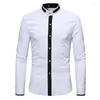 Camisas casuais masculinas Moda mandarim camisa de colar