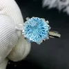 Cluster Rings Genuine Natural Blue Topaz Gemstone Donna Uomo Anello regolabile sfaccettato Clear Bead 8x8mm Round Gift Healing Stone