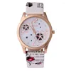 Polshorloges mode elegante bloemen lederen band kwarts kijk vrouwen luxe kristallen klok uur montre femme orologi donna