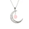 Collana con pendente a forma di luna cava di cristallo naturale in pietra Rero, perline da 10 mm, collana con ciondoli curativi in agata Reiki per gioielli da donna