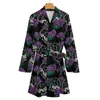 Vêtements de nuit pour femmes Gothique Dark Roses Pyjama Robe Sucre Crâne Imprimer À Manches Longues Sexy Pyjamas Robes Femmes Col En V Casual Automne Robes