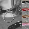 Tour de cou personnalité sur la taille ronde en métal couleur argent PU collier en cuir Bondage Goth femmes gothique déclaration collier bijoux