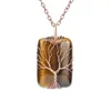 Rero Natural Stone Crystal Tree of Life Pendant Halsband Square Rectangle Reiki Agate Healing Charms Halsband för kvinnliga smycken