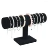 Smyckesp￥sar Portable Velvet/Pu Leather Armband Bangle Halsband Display Stand Holder Watch Organizer T-Bar Rack C44