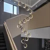 Chandeliers Stair Light Long Chandelier Duplex Building Black LED Simple Luxury Creative Villa Loft Living Room Ring Indoor