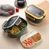 Bento Boxes Portable Hermetic Lunch 2 Layer Grid Children Student with Fork Spoon Leakproof Microwavable Prevent Odor School 220930