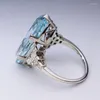 Wedding Rings Luxury Oversized Oval Blue Crystal Ring Cubic Zirconia Promise Love Ladies Engagement Women Jewelry