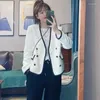 Trajes de mujer temperamento ropa coreana cuello en V Blazers blancos chaqueta de mujer 2022 otoño abrigo de Tweed Chic para Chaquetas