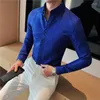 Мужские повседневные рубашки Мужские высококачественные искусственные шелковые мужские с длинным рукавом Slim Fit SBBusiness Dress Hirt Clothing Social Party Tuxedo Blouse