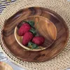 Baking Tools Round Solid Wood Board Whole Acacia Fruit Plate Wooden & Gold Marbled Ceramic Dessert Steak Salad Snack Cake Tray