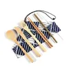 Flatvaruuppsättningar Portabelt trämbestick Set trägerobesöken Knivar Forker Spoons Chopsticks Travel Cogervis kostym Miljö med väskan gåva