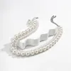 Collana girocollo con catena di perle d'imitazione alla moda, temperamento da uomo, semplice gioielli fatti a mano con perline girocollo