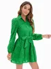 Платья летнее платье Женщины 2022 Новая одежда Hollow Out рукав высококачественный вышивка зеленое кружево с подкладкой Feminino Mini Vestidos