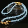 STRAND GOLDCOLOR ACCESSOIRES NATUURLIJKE STONE BLAUWE CHALCEDONY JADES 6mm ronde kralen Meerlagige lagen lange armbanden vrouwen mooie sieraden 1240934