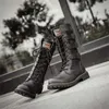 ブーツ新しいファッションメンモーターサイクルレザーシューズカウボーイカジュアル軍事戦術ゴシックパンク220901