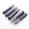 Reiki Blue Sand Pendant Natural Stone Beads Long Hexagonal Prism Healing Point Necklace Pendants Men Women Jewelry N3019