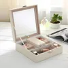 Jewelry Pouches Organizer Box With Mirror Holder White Black Red Casserge Embroidery Soft Makeup Case Wooden Boxes Display