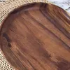 Baking Tools Round Solid Wood Board Whole Acacia Fruit Plate Wooden & Gold Marbled Ceramic Dessert Steak Salad Snack Cake Tray