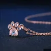 Pendant Necklaces Fashion Cute Rose Gold Bear Paw Dog Cat Claw Pink Necklace Shiny Cubic Zirconia Footprint Necklaces For Bdejewelry Dhs01