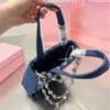Totes Miubag Designer Mini Tote Bag Denim Diamond Handbag Tote Bag Kvinnor Rynkade handväskor Womens Classic Large Capacity Shopping Bags Lady Purse 220905