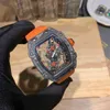 Montre à mouvement Richamilles montre-bracelet creuse pour hommes multi-fonction coque en Fiber montre-bracelet pointeur mécanique LY 695X