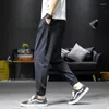 Calça masculina masculino masculino salto de hip hop harajuku roupas linho harém casual joggers homem calça de verão masculino macho