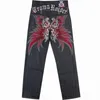 Men's Jeans Men Embroidery Baggy Loose Denim Hip Hop Butterfly Plus Size W30-w46 Black 2022 Punk