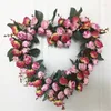 Decorative Flowers Heart-Shaped Fake Garland Artificial Rose Front Door Wreath For Wedding