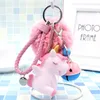 Fur Ball Key Ring Keychain Fashion PVC Unicorn Decompression Toys Keyrings for Women Car Keys Holder Pompom Bag Charm Pendant Key Chains Trinket Jewelry Accessories