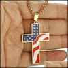 Pendant Necklaces Stainless Steel American Flag Cross Necklace For Men Women Punk Usa Geometric Pendant Mens Womens Necklac Mjfashion Dhgef