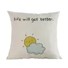 Pillow Simple Style Cartoon Hand Drawn Image Positive Maxim Throw Case Children's Room Sofa Decorative Cover 45x45cm