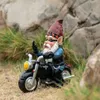 Dekoracje ogrodowe żywica krasnolud statua motocyklowa jazda na śmieszne dekoracja gnome na zewnątrz trawnik figurka domowa ozdoby 220930