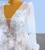 Sweetheart Wedding Dress Luxury Crystal Beaded Applique 3D Embroidery Deep V Long Sleeve 222199