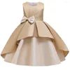 Girl Dresses Girls Dress 2022 Sleeveless Bow Stitched Evening Piano Performance Flower Princess Skirt