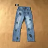 2023 Designer Jeans the Cross Printed Washed Light into Old Straight Loose Jean Mens 여성 중반 허리 롱 팬츠 스플래쉬 잉크 루즈 캐주얼 바지