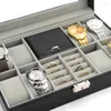 Jewelry Pouches PU Leather Watch Box 8 Grids Wooden Storage Case Display Organizer Collection Gift