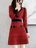 Casual jurken lente herfst kleine geur vintage gebreide jurk dames lange mouw bodem a-line mini trui gewaad femme vestidos