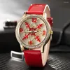 Polshorloges 2022 Fashion European and American Ladies Pu Watch Student Casual Quartz Dial Canved Hollow