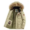 Mäns ner Winter Men's Fleece Parka Jacka Cotton Multi-Pocket Outdoor Hooded Casual Thick Coat 5xl 6xl
