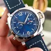 Paneri Watch Automatic BP-Factory 0 PAM 1303 Mens Watches 44mm Dial Blue Color Seagull 2555 Mechanical Leather Belt 316L Fine Steel Luminous