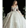 2023 Crystal Beading Wedding Dress Off Shoulder Spets Scoop Neck Ball Gown Brudklänningar Sop Train Custom Made Dresses