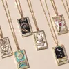 2023 Nuevo diseño Vintage Geométrico Estrella Sol Luna Emperatriz Amante Reina Rectangular Chapado en oro Colgante Tarot Tarjeta Collar Místico Joyería de Navidad Regalos para mujeres