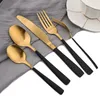 Stepware Sets Terprun 24/30 PCS Çatal Seti 304 Paslanmaz Çelik Siyah Siyah Yemek Takımı Mat Bıçak Çatal Kaşık Sofra Mutfak Silverware