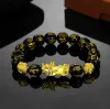 Boa sorte riqueza fios com fios de pulseiras de joias de joias de obsidianas pretas Pixiu Bracelete seis palavras Feng shui Prosperidade Pi XIU Bracelets para homens Mulheres