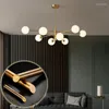 Lampadari Lampadario moderno in rame Illuminazione Lampada da soffitto di lusso per soggiorno Camera da letto Sala da pranzo Cucina Loft Sfera di vetro bianco Lustro Ramo
