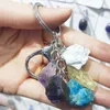 Conjunto de pedras cruas de minério bruto natural key Keychain Fluorite Crystal Quartz Mulheres homens portador de carro Chaves minerais jóias