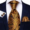 Bow Ties Hi-Tie Gold Lüks Paisley Erkekler Kravat Seti Donanma Mor İpek Kravat 8.5cm Erkek Mendil Kumbaşları Düğün