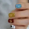 Falska naglar Glossy Punk Style Rivet Decor Short Nail Tips Fake Blue Gold Red Press On Full Cover Easy Wear For Home Office