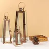 Bougeoirs Lanterne nordique support métallique verre doré luxe moderne coupe-vent lanterne Lampiony Szklane bâtons
